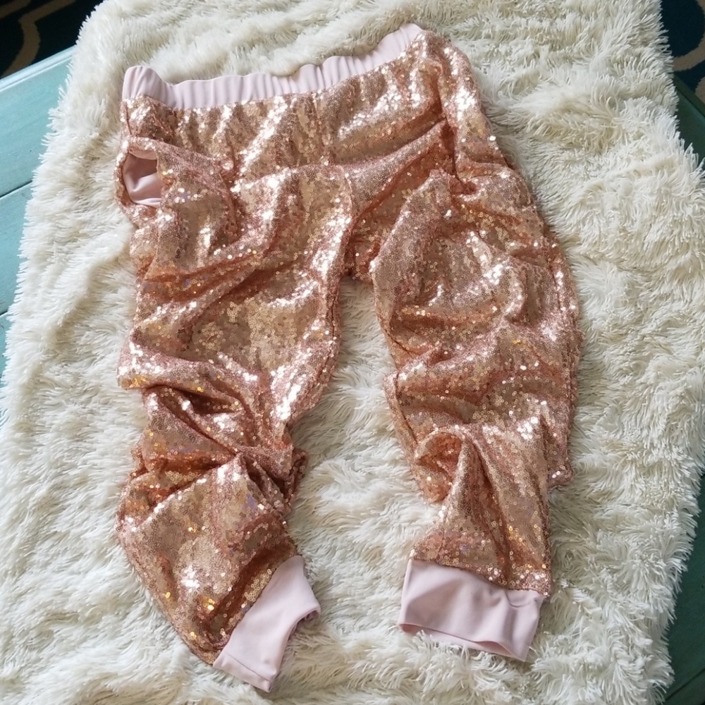 Rose gold sequin joggers!